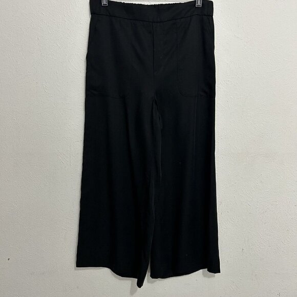 Banana Republic High-Rise Wide-Leg Cropped Pant Black Lyocell Size S Pockets - Picture 2 of 7